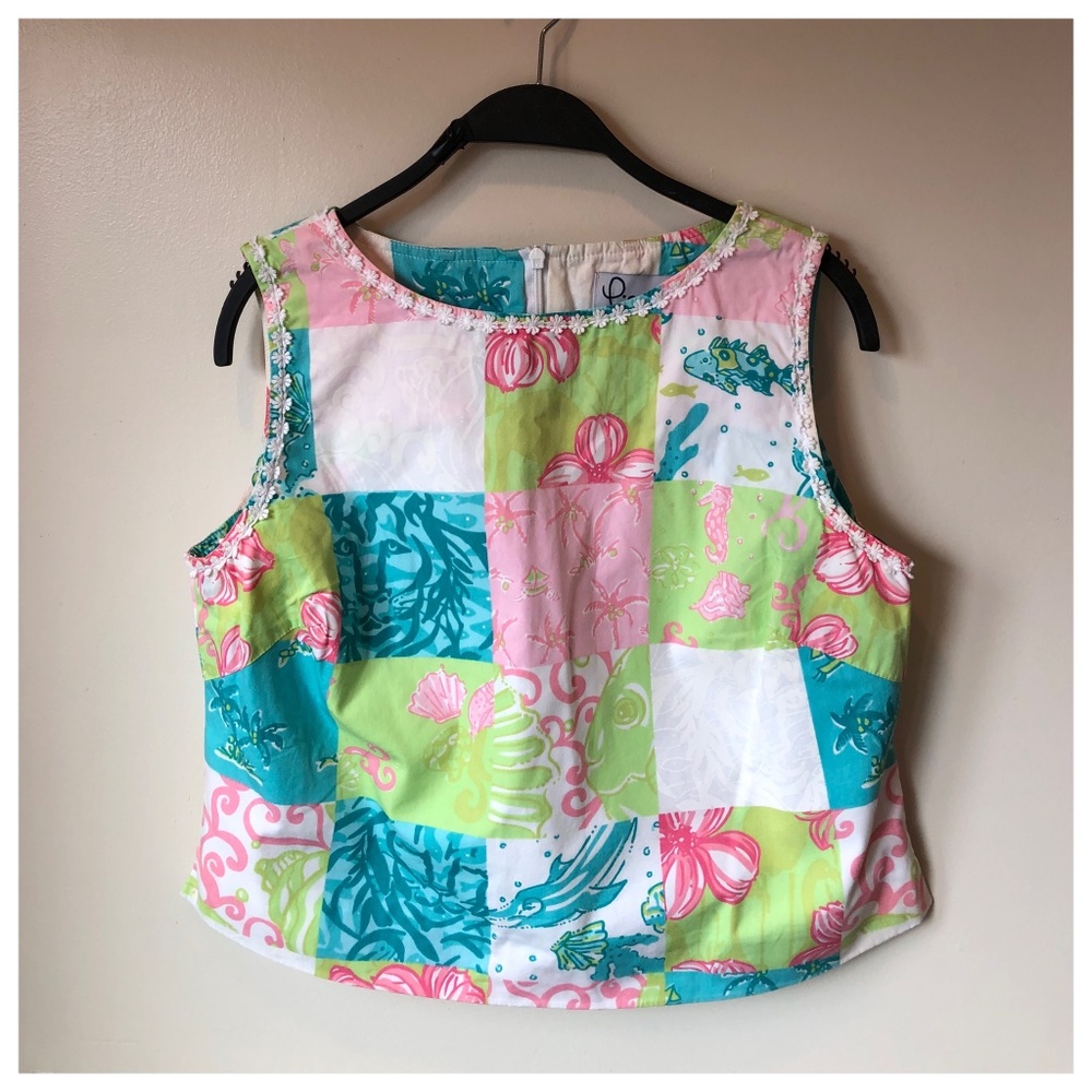 Lilly Pulitzer Last Chance Patch Crop Top Size 8 Vintage